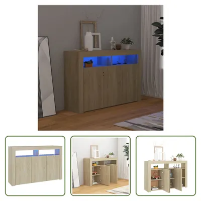 Produktbild von The Living Store Sideboard mit LED-Leuchten Sonoma-Eiche 115,5x30x75 cm