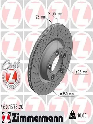 Produktbild von ZIMMERMANN Coat Z Bremsscheibe Hinten Links für PORSCHE 911 (997) 350mm 460.1578.20