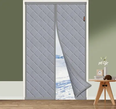 Produktbild von Magnet Thermo Türvorhang 80x200cm, Hitzeschutzvorhang für Balkontür, Thermovorhang Tür Winter Geräuschdämmung Winddicht Isolierter Schutzvorhang, Grau
