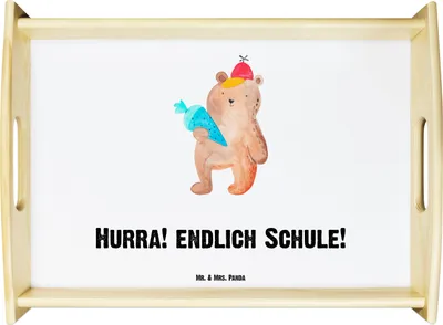Produktbild von Mr. & Mrs. Panda Tablett Bär Schultüte - Weiß - Geschenk, Deko, Teddy, Serviertablett, Schulbeginn, Einschulung, Erster Schultag, Grundschule, Servier, holz, Holztablett
