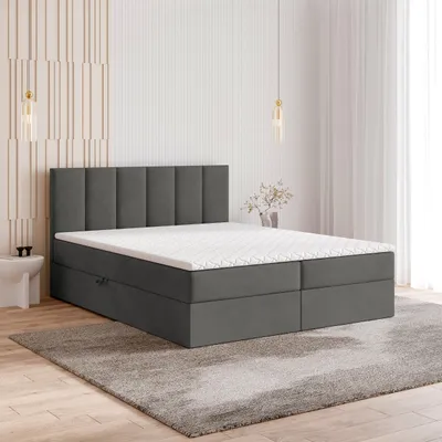 Produktbild von Masseno Boxspringbett MERIL K 160x200 cm Komplett-Set mit Bonell Matratze und Topper, Polsterbett mit Bettkästen -Grau, KRONOS 15