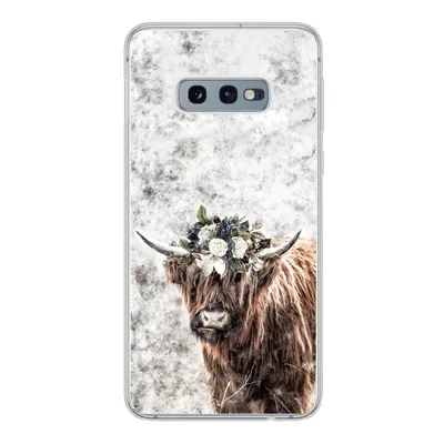 Produktbild von MuchoWow® Handyhülle Schutzhülle Hülle für Samsung Galaxy S10e Schottischer Highlander - Marmor - Blumen Silikon Softcase Handy Hülle - Handy