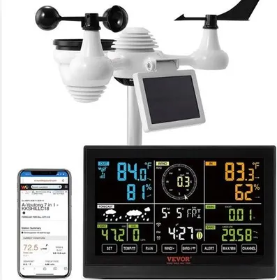 Image de Station météo pour l'intérieur et l'extérieur - Capteur extérieur sans fil - Prévisions météorologiques - Vent et pluie - Radiocommandé