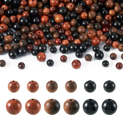 Produktbild von Runde Natürliche Holzperlen - 6 mm und 8 mm - Gewachste Abstandperlen für Rosenkranzgirlanden - Makramee und Schmuckherstellung - 480 Stück