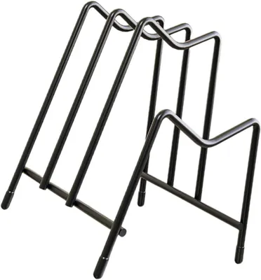 Produktbild von Vielseitiger Halter für Topfdeckel und Schneidebretter aus Kohlenstoffstahl zur platzsparenden Arbeitsplattenaufbewahrung