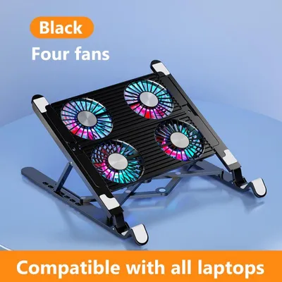 Produktbild von Laptop-Kühlständer mit 2 Lüftern und USB-C, faltbar und verstellbar für 11–17,3 Zoll Laptops - Schwarzes ABS mit 4 Lüftern