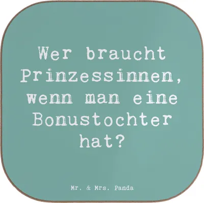 Produktbild von Mr. & Mrs. Panda Holzuntersetzer Spruch Bonustochter - Meeresbrise - Geschenk, wertschätzen, gläseruntersetzer, Wert, Stieftochter, Untersetzer für Gläser, Tassen, Glas