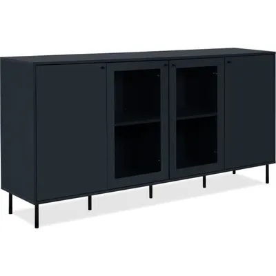 Image de Buffet bas - CARACAS - Bleu marine - 2 portes vitrées + 2 portes - 180 x 90 x 40 cm