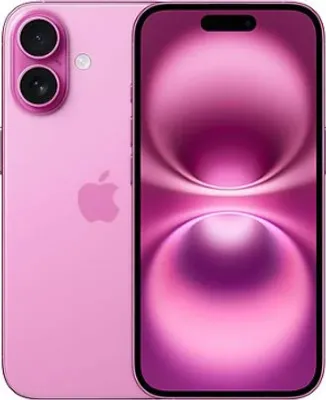 A pink iPhone 16 with its screen displaying a pink gradient.