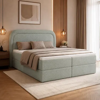 Produktbild von Boxspringbett BONITO 180x200 cm Komplett-Set mit Bettkasten, Bonell-Matratze H3 und Topper, Bouclé Türkis