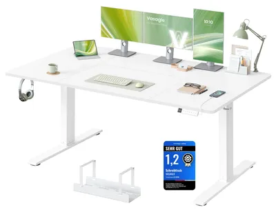 Zdjęcie produktu dla Stół biurkowy VASAGLE, regulowany na wysokość, wymiary 160 x 80 cm, z portem USB-C – kolor biały (jasny)
