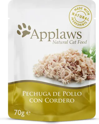 Productafbeelding van APPLAWS Kattenvoer, kip en lam in gelatine, 16 stuks van 70 gram