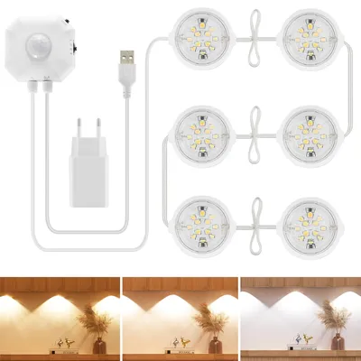 Zdjęcie produktu dla Oświetlenie podszafkowe, czujnik ruchu LED, 6 sztuk, lampa podszafkowa, kuchnia, LED, 3 kolory