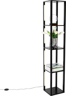 Produktbild von QAZQA - Design Stehleuchte I Stehlampe I Standleuchte I Lampe I Leuchte schwarz inkl. LED 3 Stufen dimmbar - Tianna Dimmer I Dimmbar I Wohnzimmer I Schlafzimmer - Holz Länglich - I (nicht austauschbar