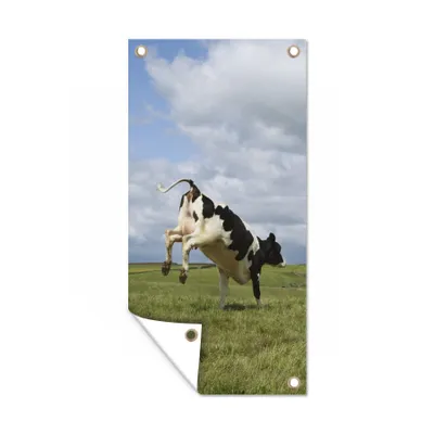 Obrázek produktu pro MuchoWow® Zahradní plakáty - Kráva - větrný mlýn - mraky - 60x30 cm - Zahradní dekorace
