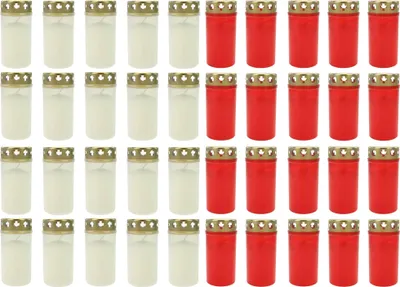 Produktbild von 40x Grablicht Brenner Nr. 3 weiß und rot mit Deckel Grabkerzen Grablicht Grablichtkerze Trauerlicht Gedenkkerze Golddeckel