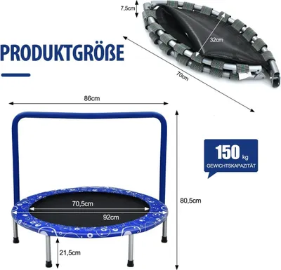 Image de Trampoline pour enfants mini trampoline trampoline pliable pour tout-petits bleu + noir