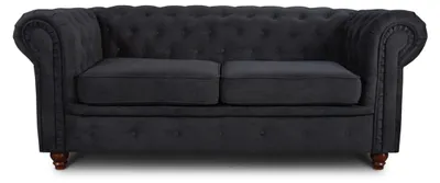 Produktbild von Sofa Chesterfield Asti 2-Sitzer, Couchgarnitur 2-er, Sofagarnitur, Couch mit Holzfüße, Polstersofa - Glamour Design (Schwarz (Capri 19))