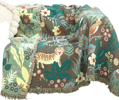 Produktbild von Doppelseitige Baumwoll-Decke mit Fransen – Sofa Blanket, 80x150 cm – Für Komfort & Stil