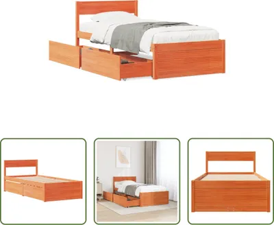 Obrázek produktu pro The Living Store Postel z masivu se zásuvkami vosk hnědá 90x200 cm borovice