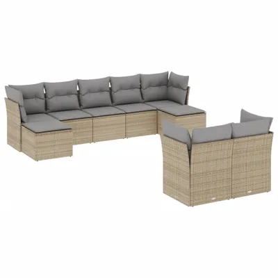 Produktbild von vidaXL 9-tlg. Garten-Sofagarnitur mit Kissen Beige Poly Rattan
