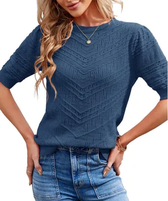 Produktbild von Sommerliche Oberteile für Damen,Kurzarm-Pullover,Strickbluse,süßes Punkt-Sweater-Shirt