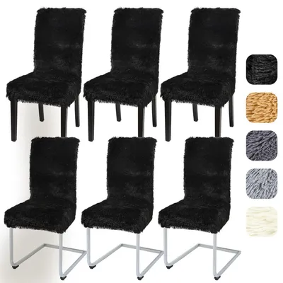 Immagine prodotto di Copri sedie, set da 6 pezzi, universali, elasticizzati, in velluto, lavabili, colore nero
