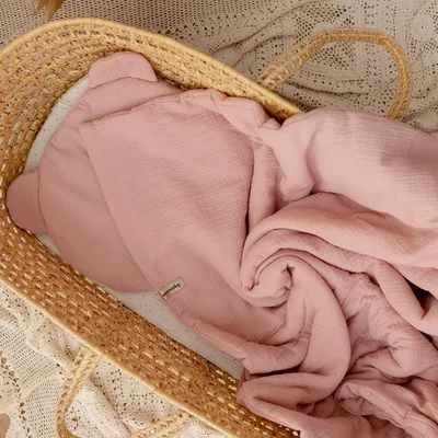 Produktbild von Muminky | Babybettwäsche Set - 100x130cm - Baumwoll-Musselin - Rosa - Antiallergisch - Handgefertigt in Polen