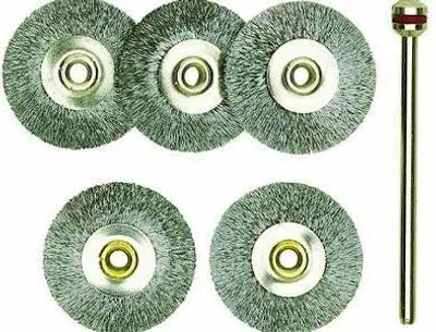 Imagen del producto de Cepillos de acero para máquina de pulir Proxxon, 22 mm, juego de 5 unidades + 1 soporte
