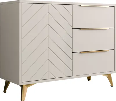 Produktbild von MIRJAN24 Kombikommode Xylix 1D3SZ 100, Kommode mit eins Drehtüren und drei Schubladen, Gold Metallfüße (Farbe: Sandbeige)