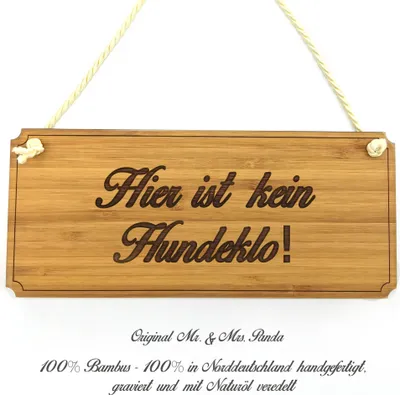 Produktbild von Mr. & Mrs. Panda Schild Hier ist kein Hundeklo! - Geschenk, Graviert, Holzschild, Werbeschild, Shabby, Geschenkidee, Landhaus, Hinweisschild, Türschild, Wegweiser