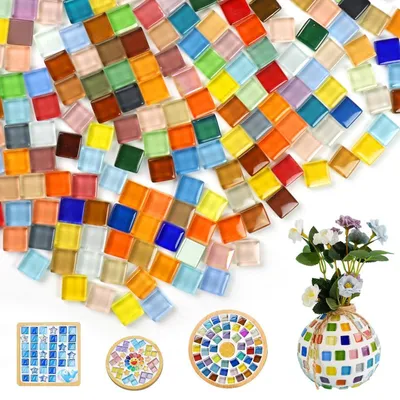 Produktbild von Mosaiksteine zum Basteln 1kg ca. 1100 Stück Quadratisch Bunt Glas 1x1cm