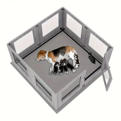 Immagine prodotto di Cuccia per cuccioli - Gabbia per cuccioli - Recinto per cani - Trasportino per cani - Recinto per l'allevamento - Vetro temperato e struttura in legno