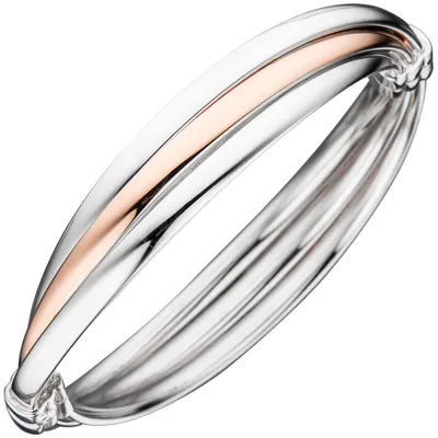 Image de Bracelet de 12,3 mm, bijou de bras, forme ovale extérieure, en argent 925, partiellement plaqué en or rose, design bicolore