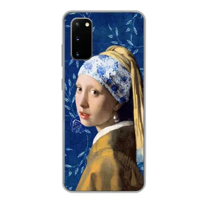 Produktbild von MuchoWow® Handyhülle Schutzhülle Hülle für Samsung Galaxy S20 Mädchen mit Perlenohrring - Delfter Porzellan - Vermeer - Blumen - Gemälde - Alte Meister Silikon Softcase Handy Hülle - Bild