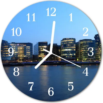 Produktbild von Glasuhr Wanduhr Küchenuhr Echt-Glas 30fi cm Skyline mehrfarbig