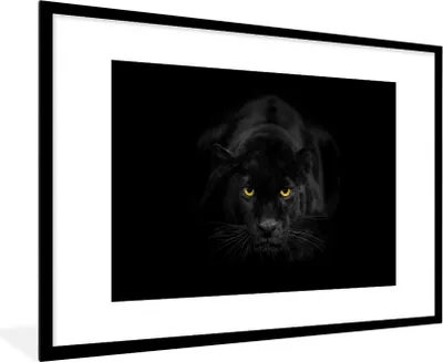 Produktbild von MuchoWow® Gerahmtes Poster Panther - Tiere - Schwarz - Augen 90x60 cm - Poster mit Schwarzem Bilderrahmen Wandposter Rahmen Foto Bilder - Wanddekoration - Fotos