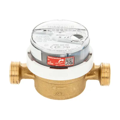 Produktbild von tecuro Wasserzähler mit Baulänge 110 mm, Q³ 2,5 m³/h, DN15, 3/4 Zoll Außengewinde, bis 90°C, DVGW, WRAS, 6 Jahre Eichlaufzeit