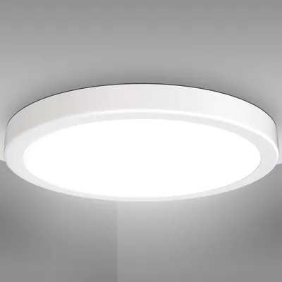 Image de B.K.Licht Plafonnier LED blanc diamètre 38 cm rond 24 W 3000 lm 4000 K lumière neutre IP20 on/off lampe de plafond salon couloir cuisine