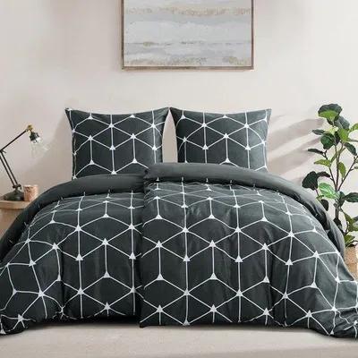 Zdjęcie produktu dla Zestaw pościeli z mikrofibry Unyqoos® (4 sztuki: 2x 135x200 cm, 2x 80x80 cm) – miękka, dwustronna, oddychająca i regulująca temperaturę, zapinana na zamek błyskawiczny, z narożnymi paskami, możliwość prania do 60°C