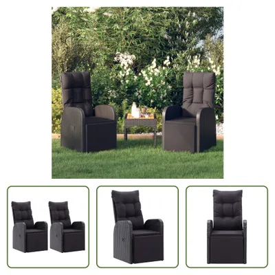 Produktbild von The Living Store Gartensessel mit Kissen 2 Stk. Verstellbar Schwarz Poly Rattan