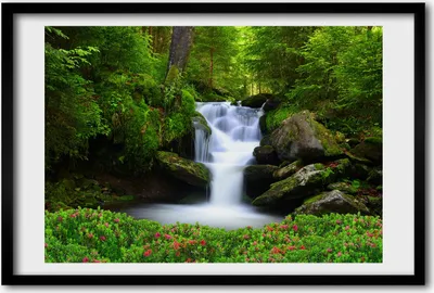 Produktbild von Bild 60x40 MDF-Rahmen, Wandkunst Wasserfall im Wald