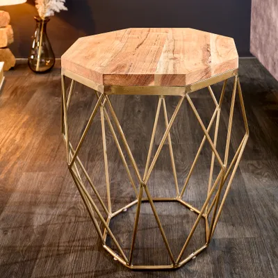 Produktbild von riess-ambiente Abstrakter Beistelltisch DIAMOND 50cm natur Akazie Massivholz messing Metallgestell Couchtisch Tisch