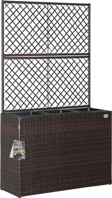 Produktbild von CASARIA® Blumenkasten Rankgitter 3 Innentöpfe Polyrattangeflecht Rankhilfe Blumentopf Rattanoptik Pflanzkasten Braun