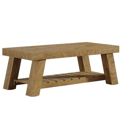 Produktbild von Tribesigns Rechteckiger Couchtisch, 120 cm, Landhausstil, zweistöckiger Beistelltisch mit Ablagefächern für Wohnzimmer und Wohnung