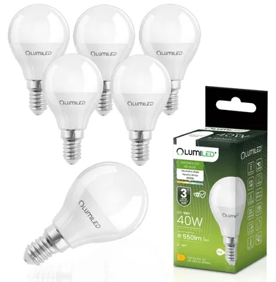 Zdjęcie produktu dla Zestaw 6 sztuk żarówek LED E14/P45, kula, 5W, zastępuje 40W, 550lm, 4000K, światło neutralne, kąt świecenia 180°, napięcie 230V, mleczna, nieściemnialna, opakowanie 6 sztuk