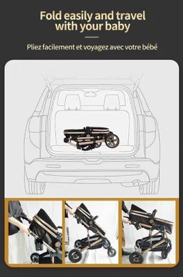 Produktbild von Dreirad-Kinderwagen mit Aluminiumrahmen - 3-in-1 - inklappbar - für Neugeborene - Hochfahrradwagen - rot