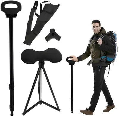 Produktbild von PolkaHome® Klappbarer Gehstock mit Sitzfunktion – 7 Höhenstufen, bis 150 kg, Schwarz