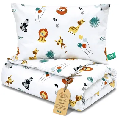 Obrázek produktu pro Elzusha – Dětská sada přikrývky a polštáře 100x135 cm + 60x40 cm, materiál: bavlna, motiv: safari