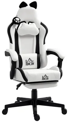 Produktbild von Ergonomischer Gaming-Stuhl mit Katzenohren, Gaming-Stuhl mit verstellbarer Rš¹ckenlehne, 65 x 62 x 124 cm, wei?